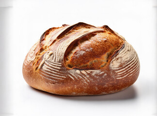 Perfectly baked, crusty sourdough bread isolated on white background, close up bread isolated, 
