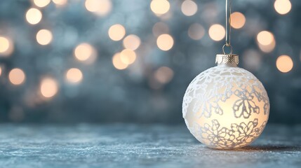 Glowing White Christmas Ornament with Bokeh Lights