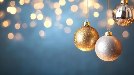 Gold & Silver Christmas Ornaments Bokeh Background