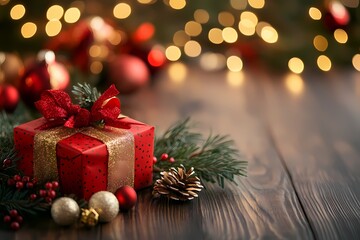 Christmas gift boxes in blurred background