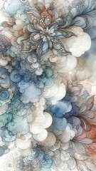 Intricate abstract floral design with swirling shapes and detailed patterns