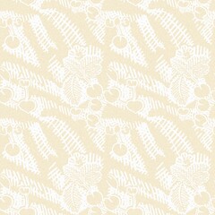 Modern white on cream lace effect wedding background texture. Soft tonal linen openwork block print with subtle hand drawn lattice damask printed fabric backdrop. 