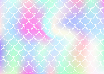 Gradient mermaid background with holographic scales. Bright color transitions. Fish tail banner and invitation. Underwater and sea pattern for girlie party. Trendy backdrop with gradient mermaid.
