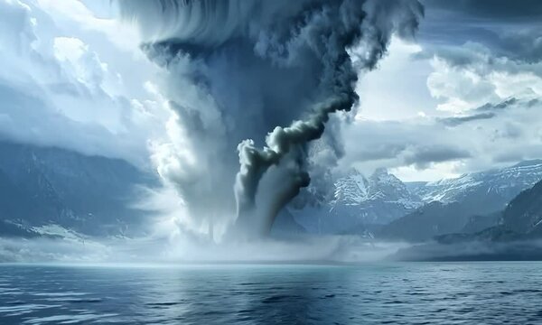 A majestic waterspout swirling above the surface of a lake, Video