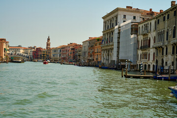 Venice and its buildings,canals,gondolas,and sculptures