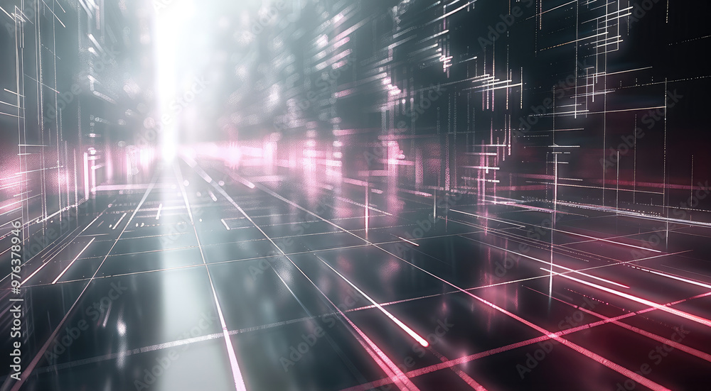 Poster Abstract cyber grid glowing lines smooth futuristic background sharp details. Generative AI.