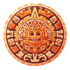 Obraz premium Intricate Aztec Sun Stone Illustration With Traditional Symbols In Orange And Yellow Tones