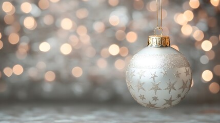 Silver Christmas Ornament with Star Design and Bokeh Lights