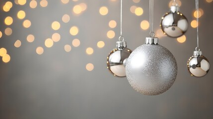 Silver Christmas Ornaments with Bokeh Lights