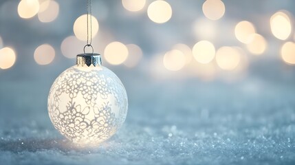 White Christmas Ornament Snow Bokeh Lights Festive Decor