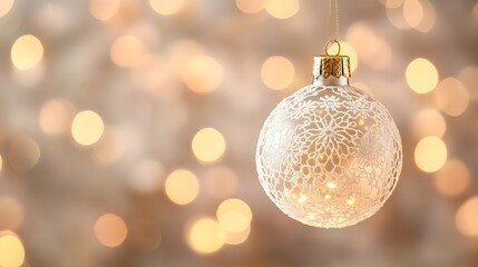 White Christmas Ornament with Bokeh Lights