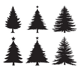Obraz premium Silhouette of a Christmas tree set decorated with star ornaments, ideal for holiday designs and festive projects