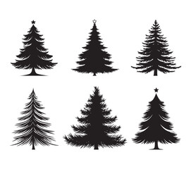 Obraz premium Silhouette of a Christmas tree set decorated with star ornaments, ideal for holiday designs and festive projects