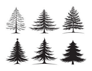 Obraz premium Silhouette of a Christmas tree set decorated with star ornaments, ideal for holiday designs and festive projects