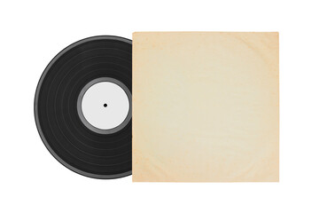 Vinyl record in white paper case. Vinyl envelope. Analog sound. Classic audio. Isolated on white