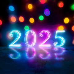 Neon light, inscription "NEW 2025", New Year card