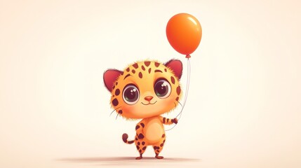 Fototapeta premium Cartoon character design of a cute animal with big eyes, holding a balloon