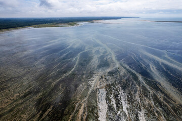 Aerial view of the Bonne Anse Bay, with various textures formed by natural sedimentation