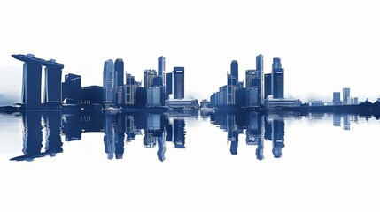 Singapore city skyline reflected in water with Marina Bay Sands and skyscrapers