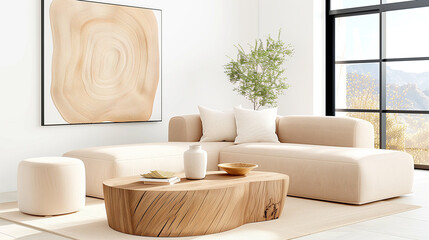 Sofa in modern living room with stylish decor and natural light