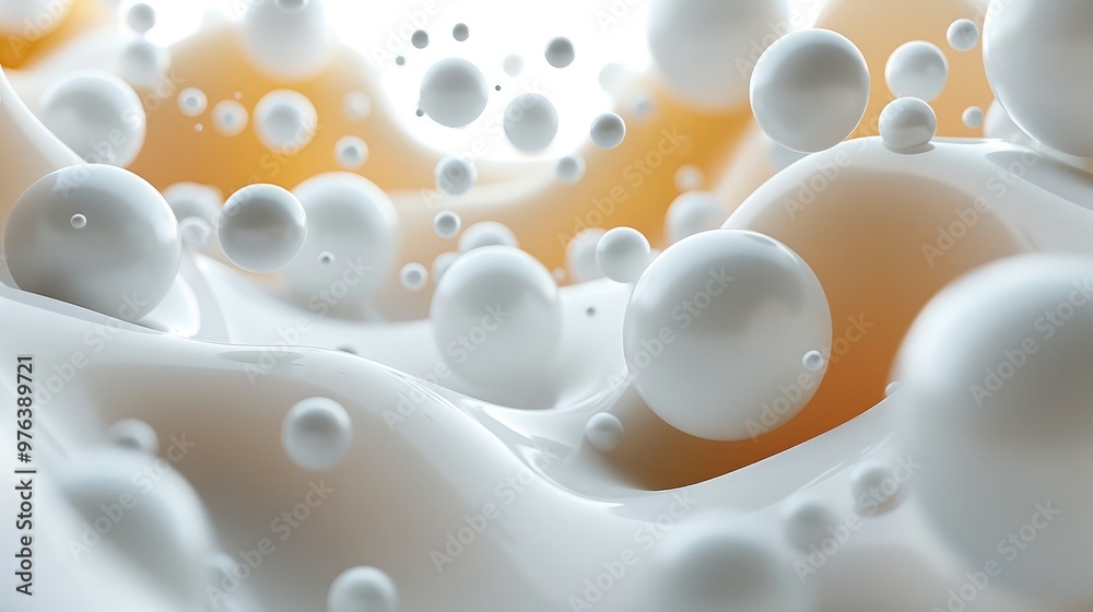 Aufkleber Abstract 3D shapes floating on a white background, modern design. Generative AI.