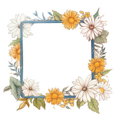 Fototapeta premium Colorful Daisies Forming A Square Floral Frame On A Transparent Background