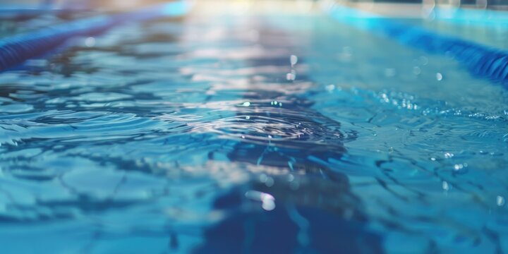 Vacant swimming pool with racing lanes for fitness or underwater activities, featuring a blue design suitable for training and workout challenges