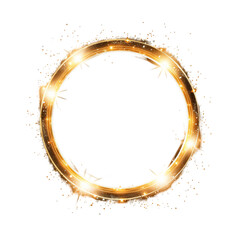 Golden Glowing Circular Light Effect On Black Background