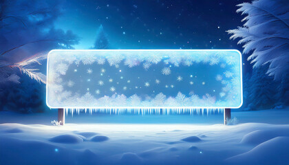christmas frame with snow and ice