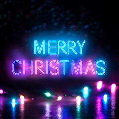 Neon light, the inscription "Merry Christmas!", Christmas card