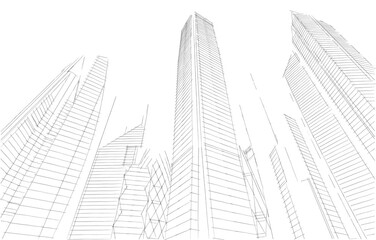 Fototapeta premium city buildings sketch 3d rendering