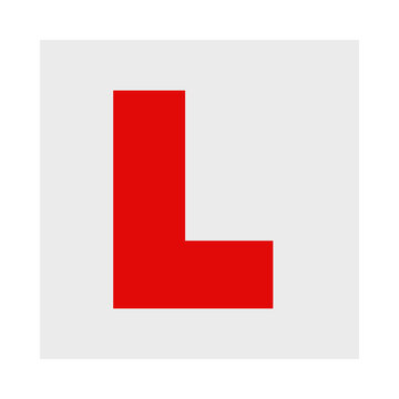 Red and white L plate learner driver sign used in the USA and UK for new drivers to display on their car vector