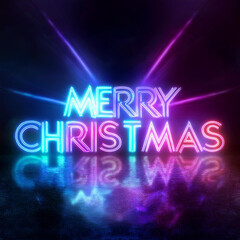 Neon light, the inscription "Merry Christmas!", Christmas card