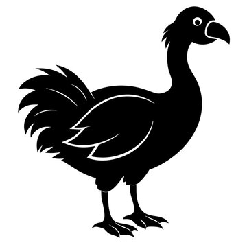 recommend clip art: Dodo Bird Silhouette: A stark black vector illustration of the extinct dodo bird, rendered in profile. 