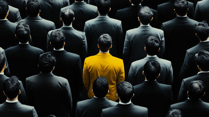 Obraz premium Individuals in black suits facing away