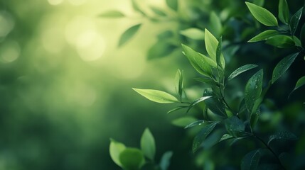 A close-up of green leaves with sunlight filtering through