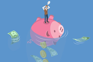 3D Isometric Flat Vector Illustration of Sunk Cost Fallacy, Evaluating Business Resource Investments