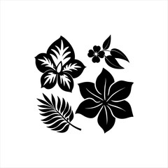 Bold Tropical Flower Silhouette Set for Exotic-Themed Designs, Wallpapers, and Fabric Prints