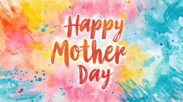 A vibrant banner celebrates Mother’s Day with playful watercolor splashes and bold text - Powered by Adobe