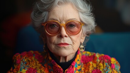 Funny old person portraits. 80s style outfit. Dab dance on colored backgrounds. Concept about seniority and old people