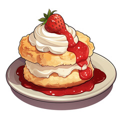 Strawberry Shortcake With Whipped Cream And Strawberry Sauce On A Plate