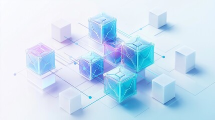 Obraz premium Blocks connected by blockchain technology, isolated on a white background; Generative AI