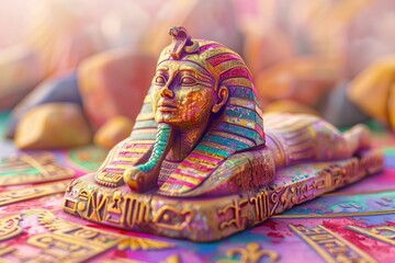 Obraz premium Exploring ancient hieroglyphs alongside a vividly crafted sphinx from a lost civilization