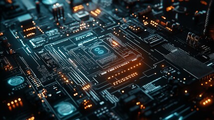 Obraz premium Integrated circuit board in a cutting-edge technological interface, Generative AI