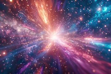 Obraz premium Radiant light beams illuminate the vastness of celestial space at cosmic dawn