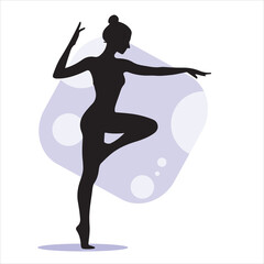 Black silhouettes of woman in different yoga poses, isolated on white background. Women practice meditation and stretching. Yoga complex. Healthy lifestyle concept. Vector illustration