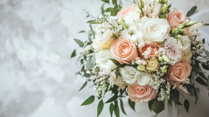 A stunning bridal bouquet with pastel flowers on the right side, leaving space on the left for text. Ideal for wedding, floral, and celebration themes.