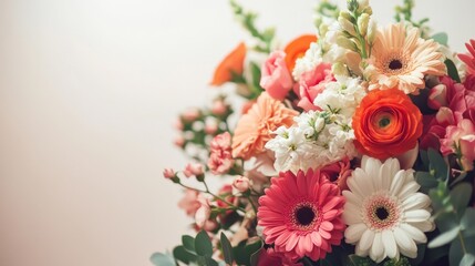 A beautiful bouquet of fresh flowers on the right side, leaving space on the left for text. Perfect for floral arrangements, gifts, and celebrations.