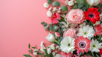 A beautiful bouquet of fresh flowers on the right side, leaving space on the left for text. Perfect for floral arrangements, gifts, and celebrations.