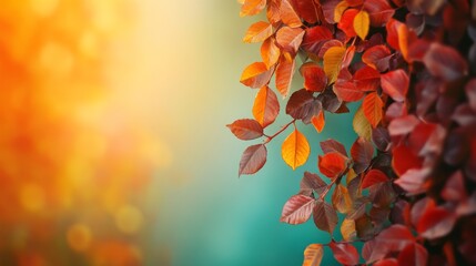 A beautiful autumn scene featuring colorful leaves on the right side, with ample space on the left for text. Perfect for fall-themed designs, nature, and seasonal content.